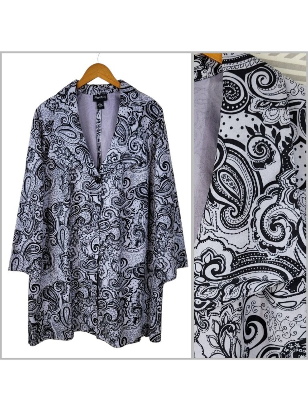 NEW Maggie Barnes Plus 1X Lightweight Trench Paisley Long Gray Professional